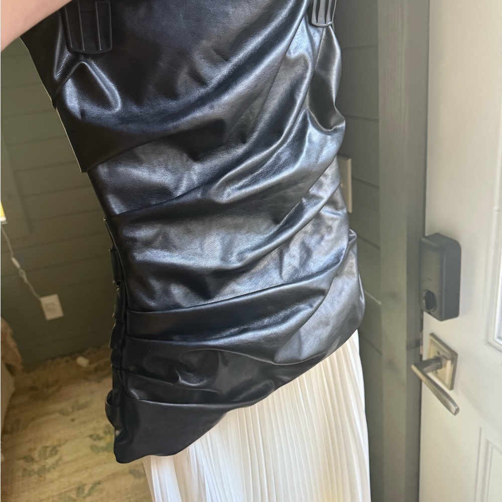 NWT SIMKHAI Arie Leather Crepe Strapless Chic Dress Size 8 Holiday Party Ready - Picture 9 of 13